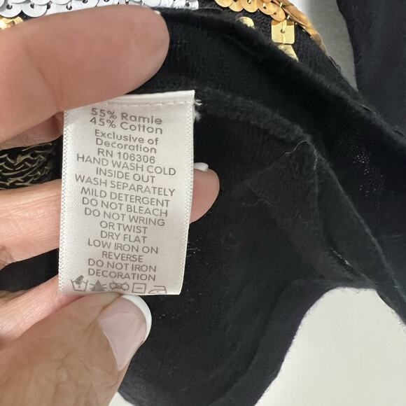 The Quacker Factory Sequin Sweater 1X Black Gold Sparkle Christmas Tree Festive - Picture 6 of 12